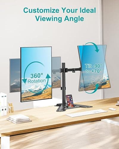 MOUNT PRO Dual Monitor Stand, Free-Standing Full Motion Monitor Desk Mount Fits 2 Screens up to 27 inches,17.6lbs with Height Adjustable, Swivel, Tilt, Rotation, VESA 75x75 100x100, Black thumbnail 7