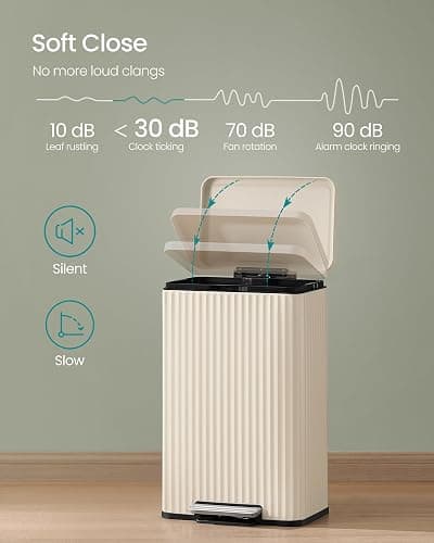 SONGMICS Trash Can, 13 Gallon (50 L) Garbage Can for Kitchen, with Lid, Pedal, and Removable Inner Bucket, Soft Close, Stainless Steel, 15 Trash Bags (Code K) Included, Cream White ULTB586LZ01 thumbnail 6