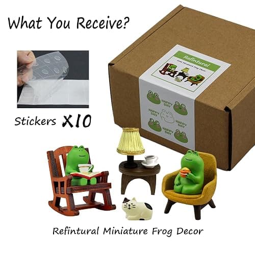 Refintural Miniature Frog Figurines Statue, Adorable Frog Collectibles for Desk and Bedroom Decor, Cute Frog Perfect Indoor Home Decorations and Gifts thumbnail 4