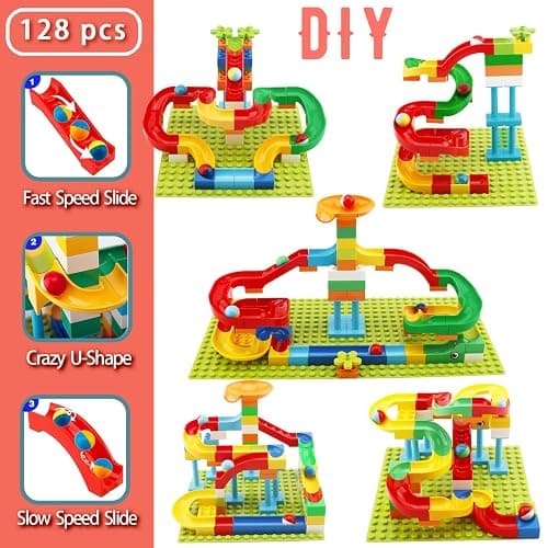 Anpcso Marble Run Building Blocks for Kids Age 3-8, 128 Pcs STEM Building Bricks Set with Toss Ring Game, Educational Learning Toys for Toddlers Boys Girls Gifts- Compatible with All Major Brands thumbnail 5