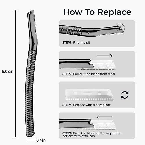 ZOMCHI Eyebrow Razor, Face Razors for Women&Men, Eyebrow Trimmer Shaper with Precision Cover,Facial Shaver with 6 Blades (Black) thumbnail 4