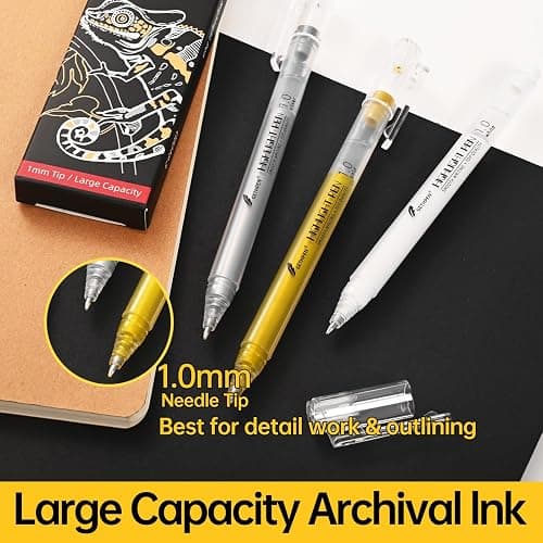 GETHPEN White Gel Pens, 1.0mm Extra Fine Point Gel Ink Pen Set – Opaque Archival Ink Pens for Black Paper Drawing, Bullet Journaling & Artists Drawing, 3 Pack thumbnail 5