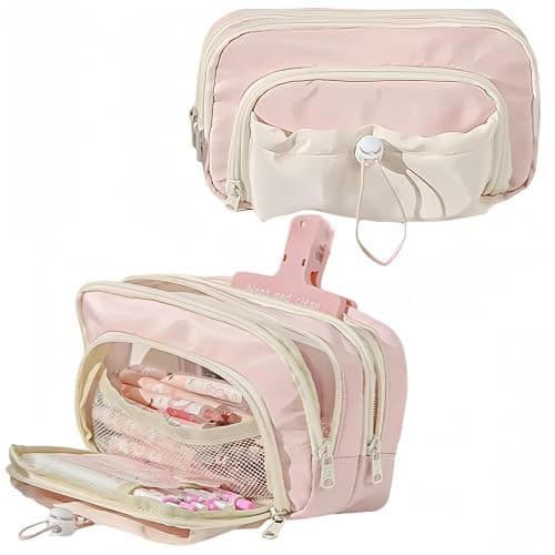 Vobomo Pencil Case Big Capacity Pen Holder Large Opening Pencil Pouch Box Cute Aesthetic Drawstring Pen Case (Strawberry Pink) - Image 1