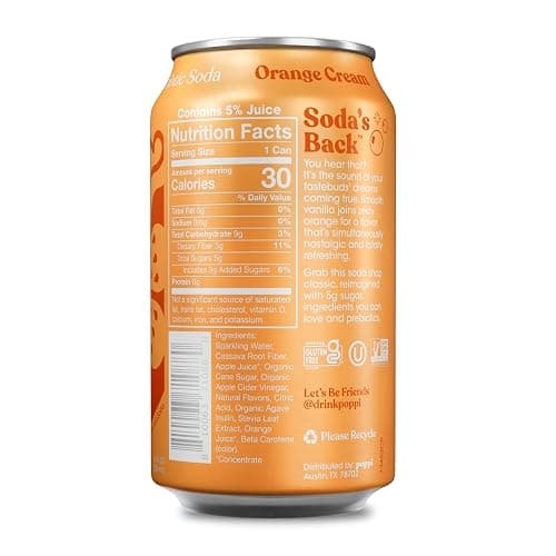 Poppi Sparkling Prebiotic Soda Beverage with Apple Cider Vinegar, Seltzer Water and Fruit Juice, Orange Cream Flavor, 12 oz, Pack of 12, Packaging may vary. thumbnail 2