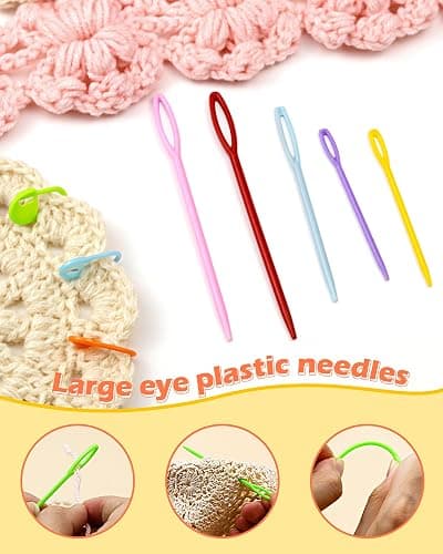 300pcs FIVEIZERO Stitch Markers with 6 pieces of large blunt sewing needles,colorful knitting markers,plastic crochet hook clip,bulk Crochet hook markers for knitting stitch locking clip crochet hooks thumbnail 3