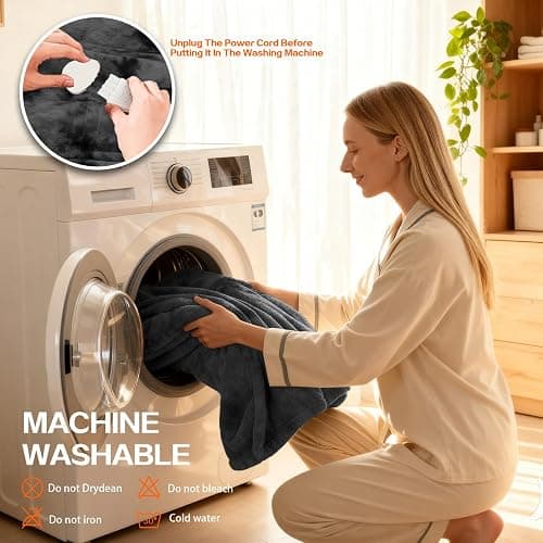 Cushious Electric Heated Blanket Throw 50''x60''Size Faux Fur Heating Blanket 10 Heating Settings, 1-8h Timer & Overheat Protection, Machine Washable, Soft Flannel and Sherpa Full Body Warmth thumbnail 5