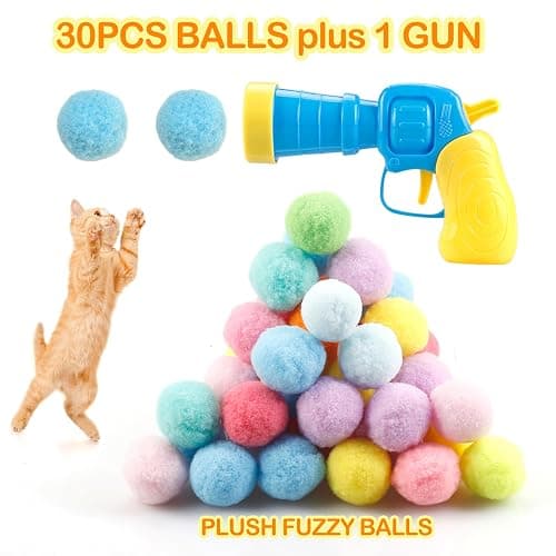 MeoHui 31Pcs Cat Ball Toy Launcher Gun,Cat Balls Fetch Toy,30Pcs Plush Fuzzy Balls Launcher Cat Toy for Cats with 1 Gun,Funny Interactive Cat Toys for Bored Indoor Adult Cats,Cute Kitten Kitty Toys thumbnail 3