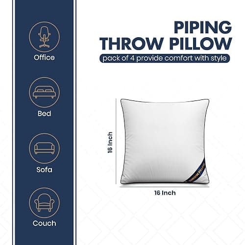 Bedding Throw Pillow Inserts (Pack of 4, White), 16 x 16 Inches Decorative Indoor Pillows for Sofa, Bed, Couch, Cushion Sham Stuffer thumbnail 3