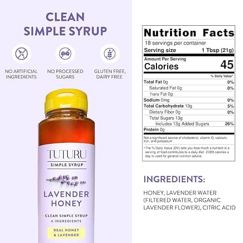 Lavender Honey Simple Syrup for Coffee, Cocktails, Tea, Matcha - Clean Simple Syrup with Real Lavender & Honey - 13.5 oz thumbnail 2