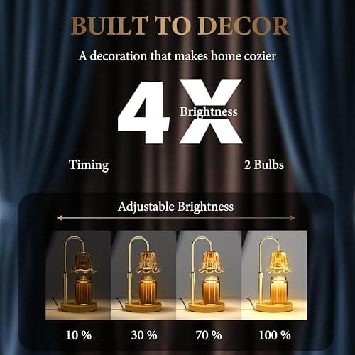 WarmEmbrace Candle Warmer Lamp with Timer Dimmable Light & Adjustable Height, Birthday Gifts for Women Mom Girl,House Warming Gift New Home Decor,Wax Melting Warmer for Jar Candles with 2 Bulbs/Gold thumbnail 6