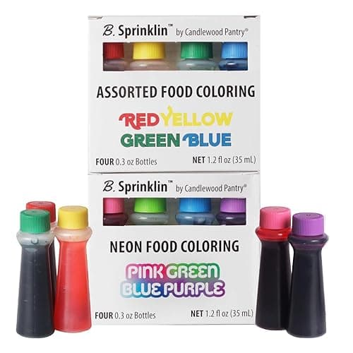 Candlewood Pantry B. Sprinklin Assorted Liquid Food Coloring Kit, 8 Bottles, 0.3 fL Oz / Neon and Regular (4) Colors - Vibrant Food Dye for Slime Crafts, Eggs, Frosting and Cake Decorating - Assorted - 0.3 Fl Oz (Pack of 8)
