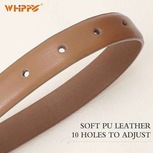 WHIPPY Women Skinny Leather Belt for Jeans Pants Dresses Ladies Fashion Waist Belt with Shiny Gold Buckle thumbnail 5