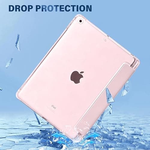 4UBonLife Case for iPad 9th/8th/7th Generation 10.2 inch 2021/2020/2019 with Pencil Holder, Slim Stand Protective Case with Translucent Frosted Hard Back Cover Shell, Pink thumbnail 8