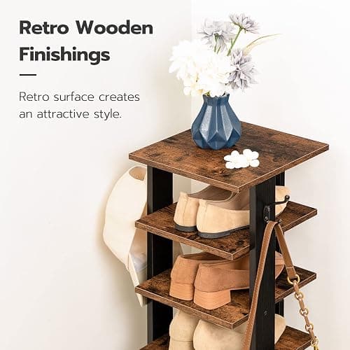 HOOBRO 8 Tiers Vertical Shoe Rack, Wooden Shoe Storage Organizer with Hooks, Narrow Shoe Tower for 8 Pairs, Space Saving, for Entryway, Living Room, Bedroom, Rustic Brown BF07XJ01G1 thumbnail 9
