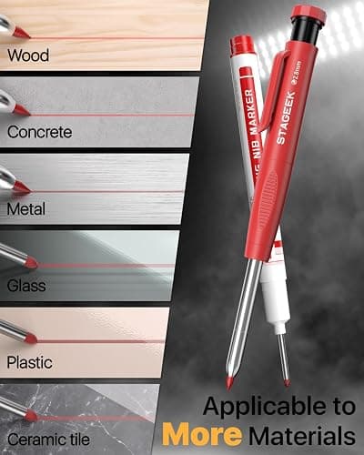 STAGEEK 3PCS Carpenter Pencils with Sharpener, Heavy Duty Woodworking Tools, Mechanical Pencil Set with 39 Refills, Deep Hole Long Nib Marker Pens for Architect Marking with Case (Red, Black, Yellow) thumbnail 3