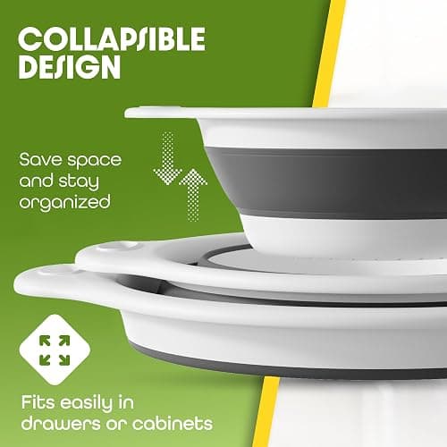 Gevoli Collapsible Colanders (3 Pack Set) Food Strainers with Over-Sink Water Draining Base for Pasta Fruits and Vegetables, White (3 Sizes, 3QT, 4QT and 5 Quart) thumbnail 4