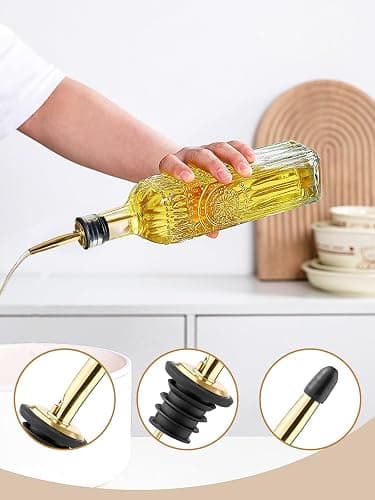 Ruiao 2 Pcs Olive Oil Dispenser Bottle for Kitchen,17oz Clear Glass Cooking Oil and Vinegar Dispenser Set, Coffee Syrup Dispenser with 2 Pourers and 1 Funnel (Two squares) thumbnail 6