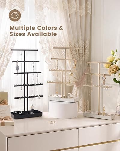 Lolalet 3-Tier Jewelry Organizer Stand, Metal Jewellery Holder, Dresser Display Rack for Necklace Earring Bracelets Rings, Gift for Women Girls -Gold thumbnail 4