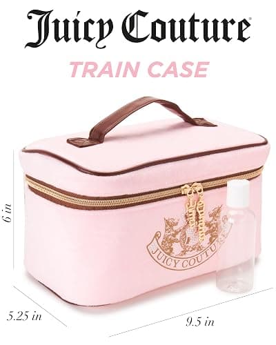 Juicy Couture Pink Makeup Bag Cosmetics Organizer Travel Essentials Train Case Gold Terroir Dog Rhinestone Crown Velour thumbnail 2