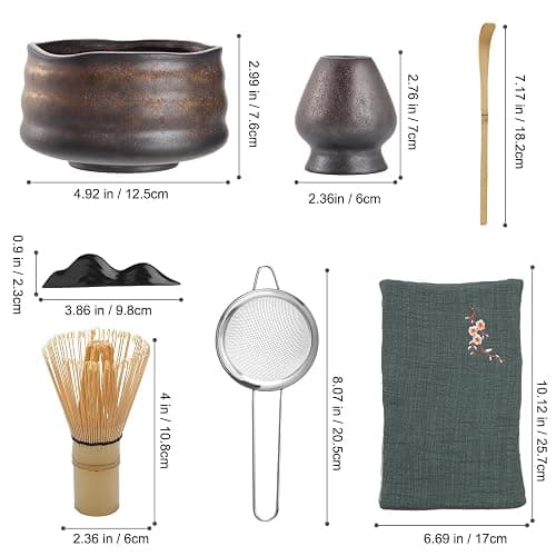 Mycketop Ensemble de 7 pièces à matcha de qualité supérieure avec bol en céramique, chases en bambou, passoire à matcha, cuillère à café, serviette à thé, 2 supports – Kit complet pour cadeau de thumbnail 3