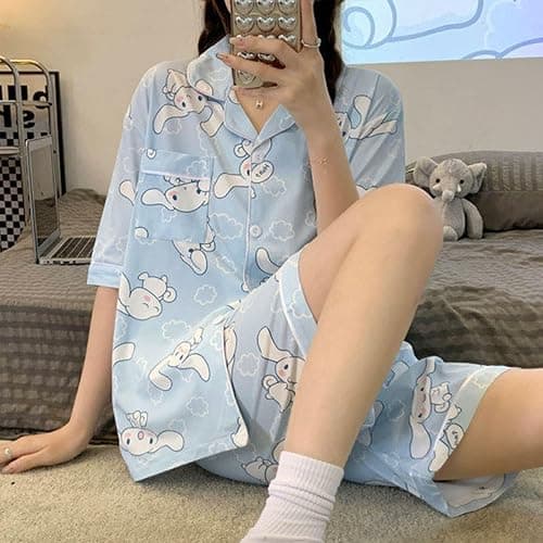 TradWloth Cute Women's Pajama Sets, Cartoon Print Sleepwear Short Sleeve Shirt and Casual Short - 2 Piece thumbnail 2