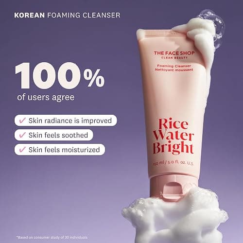 The Face Shop Rice Water Bright Foaming Facial Cleanser with Ceramide, Gentle Face Wash for Hydrating & Moisturizing, Vegan Face Cleanser, Makeup Remover, Korean Skin Care for All Skin Types, 150ml thumbnail 4