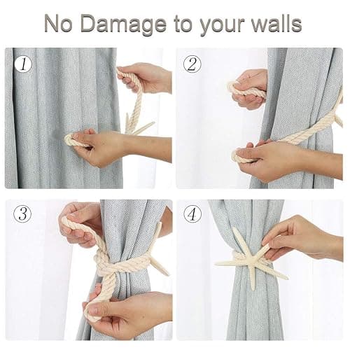 2 Pcs Natural Starfish Curtain Tiebacks, Handmade Woven Rope Curtain Curtain Ties Blinds Accessories for Outdoor, Home, Office, Hotel, Living Room Curtain Decoration thumbnail 4