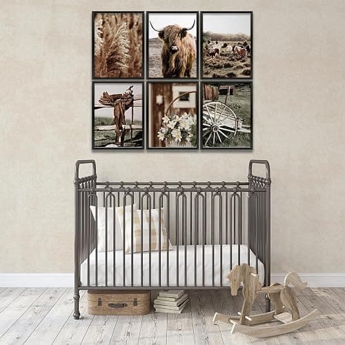 Vintage Farmhouse Cow Prints - 6PCS Wall Art Set (8x10 inch, Unframed) for Home, Bedroom, Kitchen, Bathroom, Rustic Western Country Decor - 6P Boho Neutral Cow Prints thumbnail 6