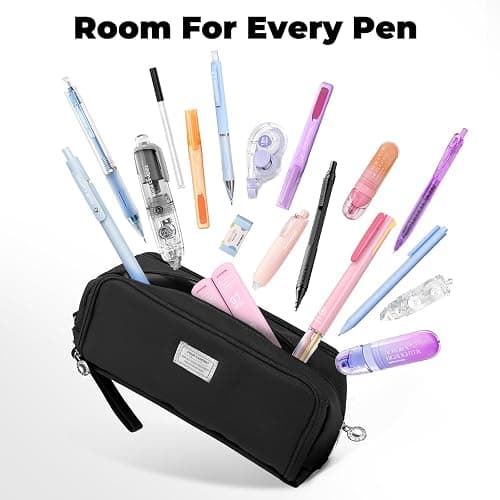 Four Candies Pencil Case 3 Compartment, Large Pencil Case with Removable Handle & Zipper, Cute Stationery Organizer for Markers, Makeup Bag, Cute Pencil Bag for Office College, Black thumbnail 6