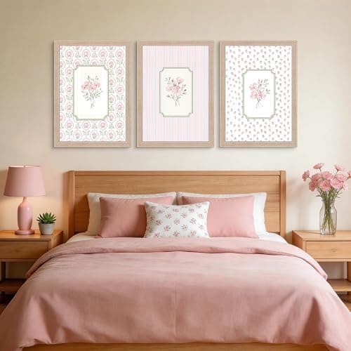 Pink Floral Canvas Wall Art Framed 3Pcs Cottage Home Decor 12x16 Inch | Ready to Hang Botanical Painting Prints Picture Poster Vintage Farmhouse Decor Living Room Bedroom Entryway Hallway Foyer thumbnail 4