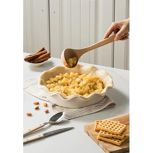 MIKIGEY Ceramic Deep Pie Pan for Baking, 11 inch Porcelain Pie Dish for Apple Pie, Oven & Dishwasher Safe, Farmhouse Decor, 48 Ounce Deep Plate for Kitchen, Non-Stick Pie Pans, Off-White thumbnail 4
