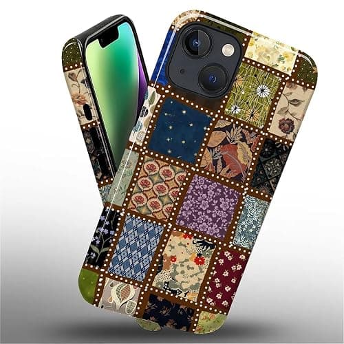 MQJCYB Case for iPhone 14 13, Hybrid Heavy Duty 2 in 1 Full Body Rugged Shockproof Protection Glossy Case for iPhone 14 13 - Checked Fabric Pattern Collage thumbnail 2