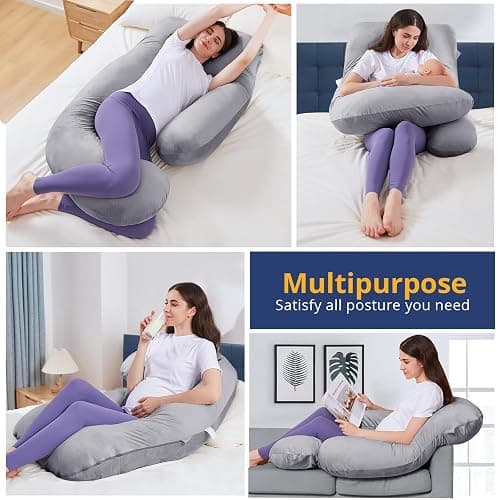 SASTTIE Pregnancy Pillow for Sleeping, U Shaped Body Pillow Side Sleeper Pregnancy Must Haves, Maternity Pillow for Pregnant Women, 57'' Full Pregnant Pillow with Removable Velvet Cover, Grey thumbnail 4
