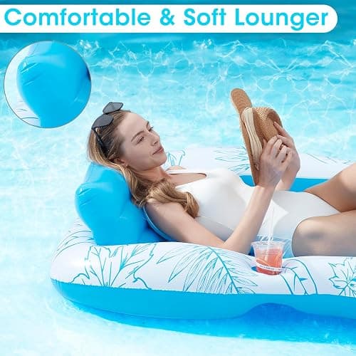 Inflatable Adult Pool Lounger Float - BAIAI Large Beach Sun Tanning Floats Raft Sunbathing Water Lounge Floaties Tub with Drink Holder - Blow Up River & Lake Suntan Floating Swimming Mattress Mat thumbnail 4