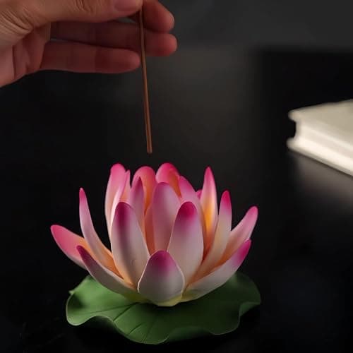 HannaFires Pink Ceramic Lotus Incense Burner, Home Fragrance Holder, Indoor Decor, Handcrafted Realistic Lotus Design, Yoga Studio, Valentine's Day, Housewarming Gift thumbnail 5