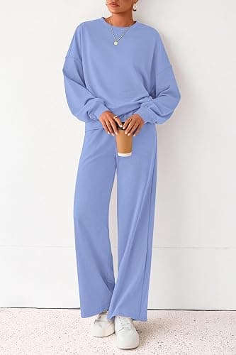 PRETTYGARDEN Women 2 Piece Outfits 2025 Fall Sweatsuits Crewneck Sweatshirt Wide Leg Sweatpants Lounge Sets Tracksuit thumbnail 8