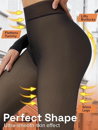 JS LifeStyle Fleece Lined Tights Leggings Women Thermal Warm Winter Thick Sheer Black Skin Tone Single-Line Translucent thumbnail 2