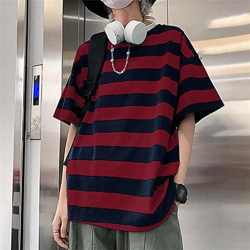 Harajuku Oversized Striped Shirts Y2K Grunge Clothes Crew Neck Emo Scene Clothes Streetwear Baggy Shirt Pullover thumbnail 2