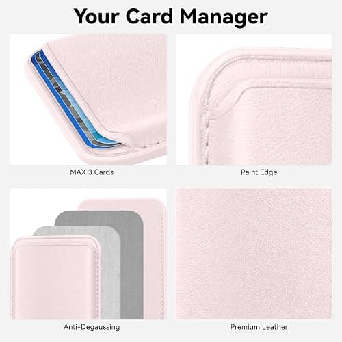 Amzone Magnetic Mag-safe Wallet Cell Phone Card Holder for Phone Case with Mag-Safe, Stronger Magnetic RFID Leather Phone Wallet Stick on Series of iPhone 15/14/13/12 and Pro/Promax, Light Pink thumbnail 3