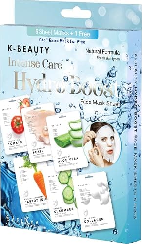 Saplaya K-Beauty Facial Skincare Natural Beauty Multi-Pack Face Sheet Masks Balanced Skin Care Made In South Korea (Hydro Boost (Mango, Tomato, Carrot, Aloe, Pearl, Collagen)) - Image 1