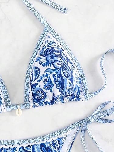 BYFINECANY Women's Floral Printed Bathing Suit Halter Paisley Summer Swimsuit Bikinis Set thumbnail 4