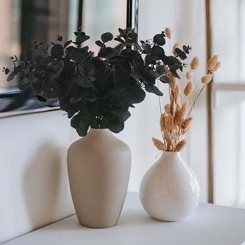 Hananona 6 Pcs Artificial Black Eucalyptus Stems, 14" Eucalyptus Leaves Branches Bouquet for Flower Arrangement DIY, Black Silk Flowers for Home Halloween Farmhouse Decor (Black, 6) thumbnail 2