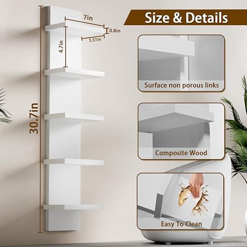GHYKL 5 Tier Wall Shelf Unit, White Versatile Lack Wall Shelf, Display Floating Shelves for Bedroom Bathroom Home Decor Organizer thumbnail 2