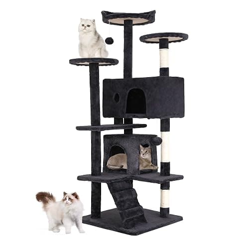 BestPet | 54" Cat Tree Tower | Dark Gray | Sturdy, Easy to Assemble, Multi-Level Activity Center with Sisal Scratching Posts, Condos, Perches, Hanging Cat Toys, Observation Decks & Ladder - Image 1