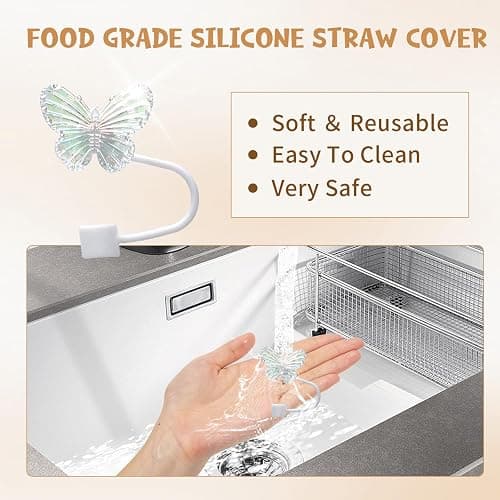 Liangang 7PCS White Cup Accessories Set For Stanley 30oz 40oz,Including Boot,Spill Proof Stopper,Butterfly Straw Cover,Sticker Letter,Letter Charms (white B) thumbnail 5