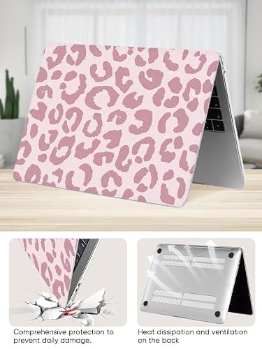 Seorsok Compatible with MacBook Air 13 Inch Case 2022 2021 2020-2018 Release A1932 A2179 M1 A2337 Touch ID,Leopard Grain Plastic Hard Shell Case with Keyboard Cover,Pink Leopard Cheetah Pattern thumbnail 4