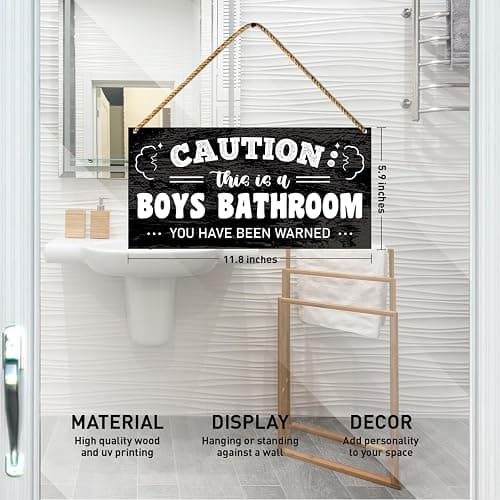 QVUXZ Funny Boy's Bathroom Sign Decor, Wooden Wall Decor | Boys Bathroom Home Door Sign, 11.8"x"5.9", Modern Style, Multiple Colors, Wall Mount, Portrait Orientation, Gifts thumbnail 2