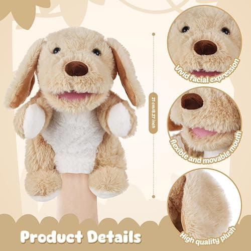 Animal Hand Puppets 11 Inch Sea Turtle Plush Dinosaur Animals Hand Puppet Toys Role-Play Toy Puppets for Kids Storytelling Imaginative Pretend Play Teaching Preschool(Dog) thumbnail 3