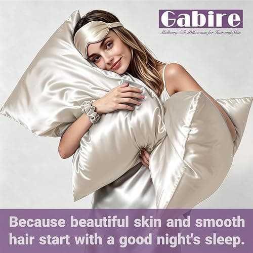 Gabire Mulberry Silk Pillow Cases Set of 2, Both Sides Real Silk Pillowcase for Hair and Skin Prevent Acne Pillowcase Organic Silk Pillow Cases 2 Pack with Hidden Zipper, Beige, Standard (20"×26") thumbnail 6