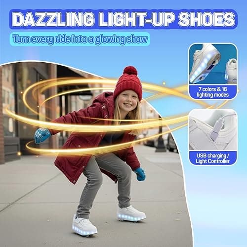 Yogeeft Kids Shoes with Wheels - 4 in 1 Light-Up Roller Shoes with USB Rechargeable LED Sneakers for School Christmas Party Gifts thumbnail 4